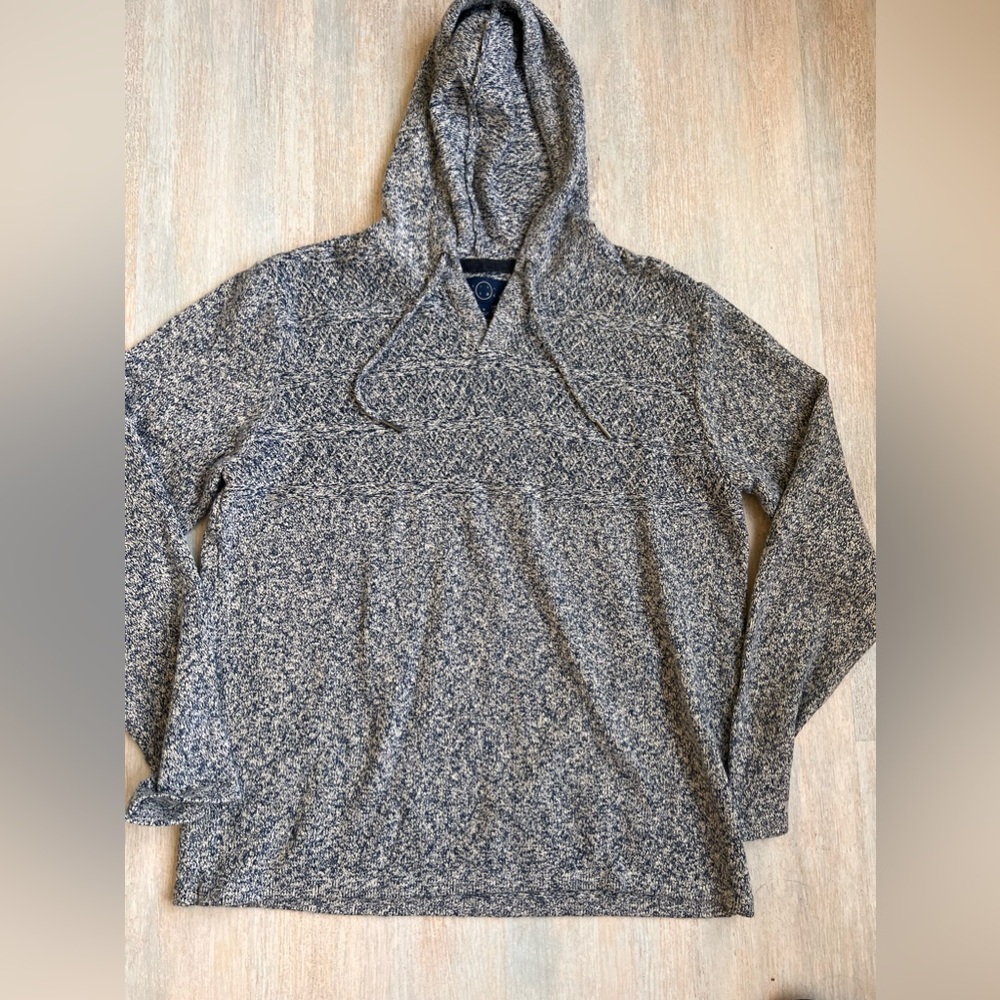 Even Tide - blue/cream hooded sweater, size XL